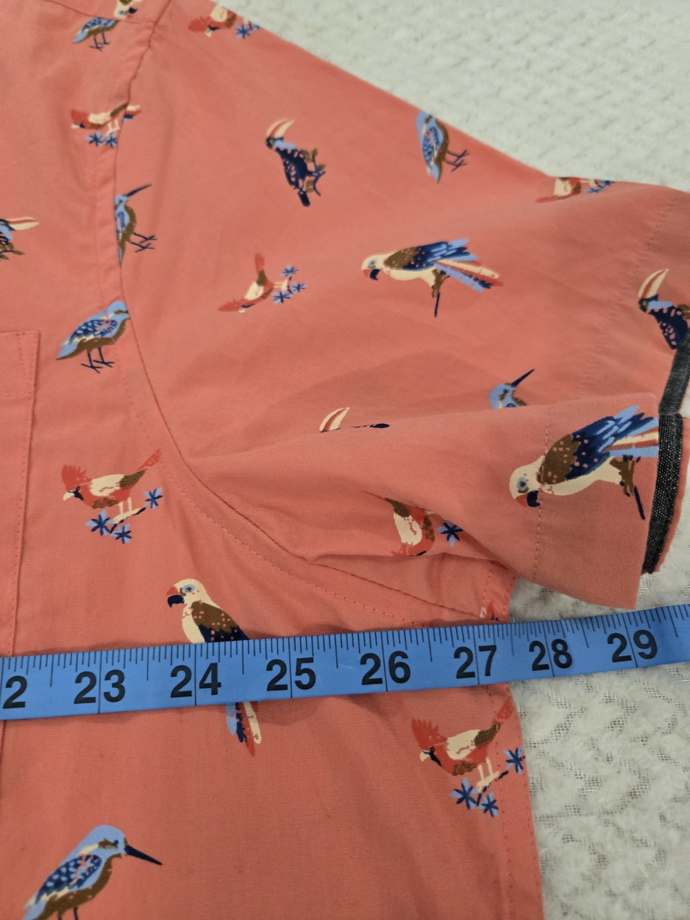 Lee XXL Coral Bird Print Button Up Shirt Cotton Short Sleeve Casual - Picture 9 of 13
